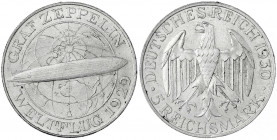 Gedenkmünzen
5 Reichsmark Zeppelin
1930 G. gutes vorzüglich, winz. Randfehler. Jaeger 343.