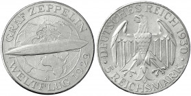 Gedenkmünzen
5 Reichsmark Zeppelin
1930 J. gutes vorzüglich. Jaeger 343.