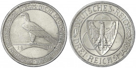 Gedenkmünzen
3 Reichsmark Rheinstrom
1930 F. prägefrisch, kl. Kratzer. Jaeger 345.