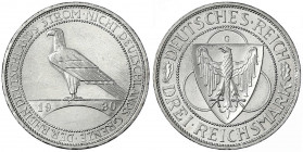 Gedenkmünzen
3 Reichsmark Rheinstrom
1930 G. vorzüglich/Stempelglanz, kl. Kratzer. Jaeger 345.
