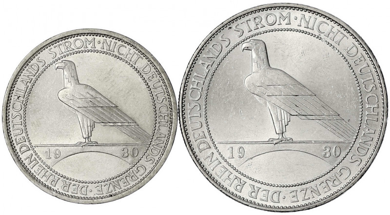 Gedenkmünzen
5 Reichsmark Rheinstrom
2 Stück: 3 und 5 Mark 1930 A. beide vorzü...
