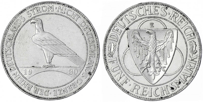 Gedenkmünzen
5 Reichsmark Rheinstrom
1930 E. sehr schön/vorzüglich, etwas beri...
