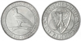 Gedenkmünzen
5 Reichsmark Rheinstrom
1930 G. vorzüglich/Stempelglanz, kl. Kratzer, selten. Jaeger 346.