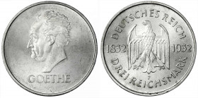 Gedenkmünzen
3 Reichsmark Goethe
1932 F. fast Stempelglanz, Prachtexemplar. Jaeger 350.