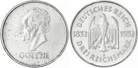Gedenkmünzen
3 Reichsmark Goethe
1932 J. fast vorzüglich, kl. Randfehler. Jaeger 350.