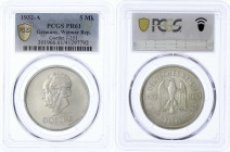 Gedenkmünzen
5 Reichsmark Goethe
1932 A. Im PCGS-Blister mit Grading PR 61. Polierte Platte, leicht berieben. Jaeger 351.
