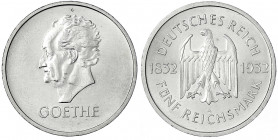 Gedenkmünzen
5 Reichsmark Goethe
1932 A. vorzüglich/Stempelglanz, kl. Kratzer. Jaeger 351.