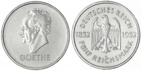 Gedenkmünzen
5 Reichsmark Goethe
1932 A. vorzüglich, min berieben. Jaeger 351.