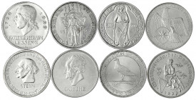 Lots
8 Gedenkmünzen zu 3 Reichsmark: 1928 Naumburg, 1929 Waldeck, Lessing D, Meissen, 1930 Vogelweide, Rheinstrom A, 1931 Stein und 1932 Goethe F. me...