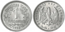 Klein/- und Kursmünzen
1 Reichsmark, Nickel 1933-1939
1933 A. Stempelglanz, Prachtexemplar. Jaeger 354.