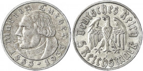 Gedenkmünzen
5 Reichsmark Luther
1933 F. gutes sehr schön. Jaeger 353.