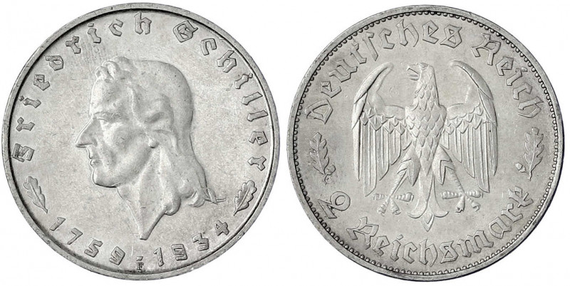 Gedenkmünzen
2 Reichsmark Schiller
1934 F. vorzüglich/Stempelglanz. Jaeger 358...