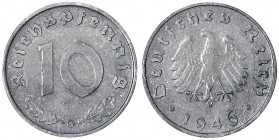 Kleinmünzen
10 Pfennig 1946 G. vorzüglich, zaponiert. Jaeger 375.