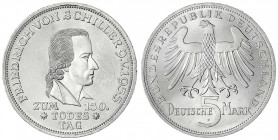 Gedenkmünzen
5 Deutsche Mark, Silber, 1952-1979
Schiller 1955 F. fast Stempelglanz/Erstabschlag, min. Kratzer, selten in dieser Erhaltung. Jaeger 38...