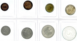 Kursmünzensätze
1 Pfennig - 5 Deutsche Mark, 1964-2001
1968 J. O.B.H. Auflage nur 2000 Sätze. Polierte Platte, selten