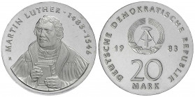 Gedenkmünzen der DDR
20 Mark 1983, Luther. Polierte Platte, min. berieben. Jaeger 1591.