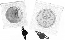 Gedenkmünzen der DDR
20 Mark 1984 A, Händel. Polierte Platte, original verplombt. Jaeger 1595.