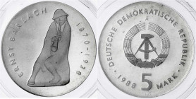 Gedenkmünzen der DDR
5 Mark 1988 A, Barlach. Polierte Platte, orginal verschweißt. Jaeger 1620.