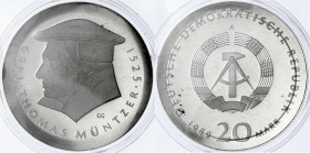Gedenkmünzen der DDR
20 Mark 1989 A, Müntzer. Polierte Platte, original verschweißt. Jaeger 1624.