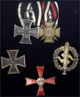 Lots
Deutschland
Samttablett mit 5 Ehrenzeichen: EK II 1914 und Ehrenkr. f. Frontkämpfer (gemeinsam an Zweierspange), EK I 1914, SA-Sportabzeichen u...
