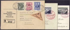 Ausland
Liechtenstein
1 Fr. und 2 Fr. Zeppeline und Jugendfürsorge 1931/1932, sauber entwertet, 1 Fr. auf Zeppelin-Karte, 2 Fr. auf Brief. Mi. 760,-...