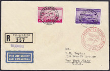 Ausland
Liechtenstein
1 Fr. und 2 Fr. Zeppeline 1936, kompletter Satz auf R-Ersttagsbrief, entwertet mit dem Stempel ,,TRIESENBERG 1.V.36". Mi. 360,...