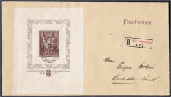 Ausland
Liechtenstein
VADUZ-Block 1934, schöner R-Brief mit Ersttagsentwertung ,,29.IX.34", rückseitig mit Ankunftsstempel. Mi. 4.000,-. FDC. Michel...
