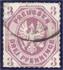 Deutschland
Altdeutschland
Preußen
3 Pf. Freimarke 1865, sauber gestempelt in der Farbe ,,b" (rotviolett, dunkelpurpur). Kurzbefund Brettl BPP >ein...