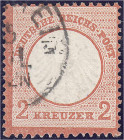 Deutschland
Deutsches Reich
2 Kreuzer kleiner Brustschild 1872, sauber gestempelt, geprüft Hennies BPP. Mi. 400,-€. gestempelt. Michel 8.