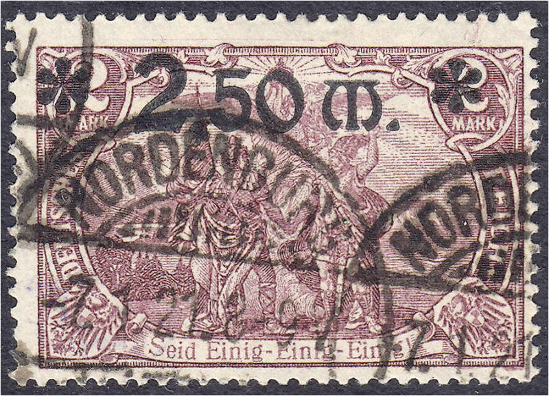 Deutschland
Deutsches Reich
2.50 M auf 2 M Freimarken 1920, sauber gestempelt,...