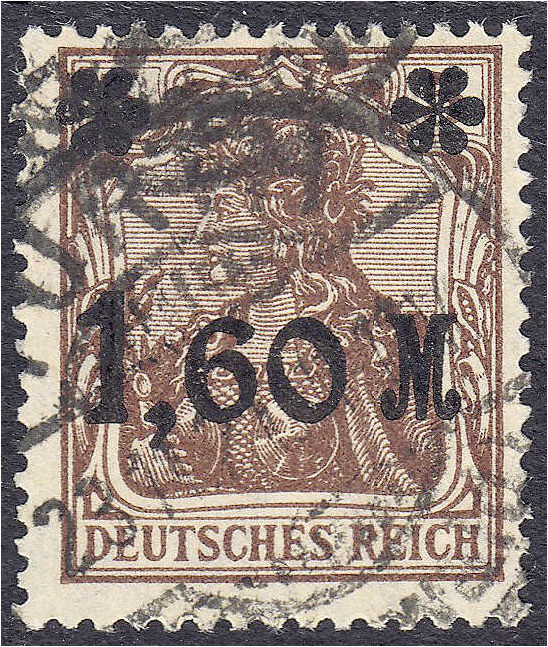 Deutschland
Deutsches Reich
1.60 M auf 5 (Pf.) Freimarken 1921, stumpfer Aufdr...