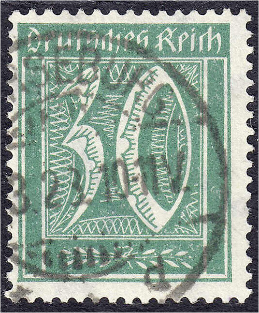 Deutschland
Deutsches Reich
30 Pf. Ziffern 1922, sauber gestempelt, Wasserzeic...