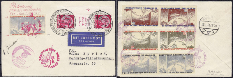 Deutschland
Deutsches Reich
Fridericus + Vignetten (Raketenpost) 1934, dreisei...