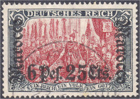 Deutschland
Deutsche Auslandspostämter und Kolonien
Deutsche Post in Marokko
6 P 25 C auf 5 M Freimarke 1906, sauber gestempeltes Exemplar, gepürft...