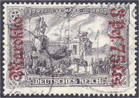 Deutschland
Deutsche Auslandspostämter und Kolonien
Deutsche Post in Marokko
3 P 75 C auf 3 M Freimarke 1911, sauber gestempelt, geprüft R. Steuer ...