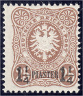 Deutschland
Deutsche Auslandspostämter und Kolonien
Deutsche Post in der Türkei
1 1/4 PIA auf 25 Pf. Freimarke 1884, postfrische Luxuserhaltung, un...