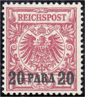 Deutschland
Deutsche Auslandspostämter und Kolonien
Deutsche Post in der Türkei
20 PA auf 10 Pf. Freimarke 1889, sauber in ungebrauchter Erhaltung....