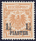 Deutschland
Deutsche Auslandspostämter und Kolonien
Deutsche Post in der Türkei
1 1/4 PIA auf 25 Pf. Freimarke 1889, ungebrauchte Luxuserhaltung, u...