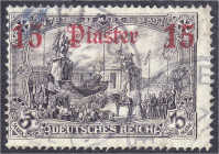 Deutschland
Deutsche Auslandspostämter und Kolonien
Deutsche Post in der Türkei
15 Pia auf 3 M Freimarke 1905, gestempelt, durchschnittliche Erhalt...