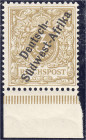 Deutschland
Deutsche Auslandspostämter und Kolonien
Deutsch-Südwestafrika
3 Pf. Freimarken 1897, postfrische Luxuserhaltung, Farbe ,,f" (hellocker)...