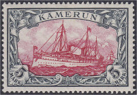 Deutschland
Deutsche Auslandspostämter und Kolonien
Kamerun
5 M Kaiseryacht 1900, postfrische Erhaltung, unsigniert. Mi. 600,-€. ** Michel 19.
