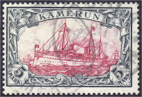 Deutschland
Deutsche Auslandspostämter und Kolonien
Kamerun
5 M Kaiseryacht 1900, sauber gestempelt, ohne Wasserzeichen, geprüft Pfenninger. Mi. 60...