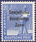 Deutschland
Alliierte Besetzung (Sowjetische Zone)
20 Pf. Arbeiter 1948, postfrische Erhaltung, Farbe ,,c" (graukobalt bis kobalt). Fotobefund Paul ...