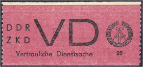 Deutschland
Deutsche Demokratische Republik
20 Pf. Für vertrauliche Dienstsache 1965, postfrische Luxuserhaltung, geprüft Weigelt BPP. Mi. 250,-€. *...
