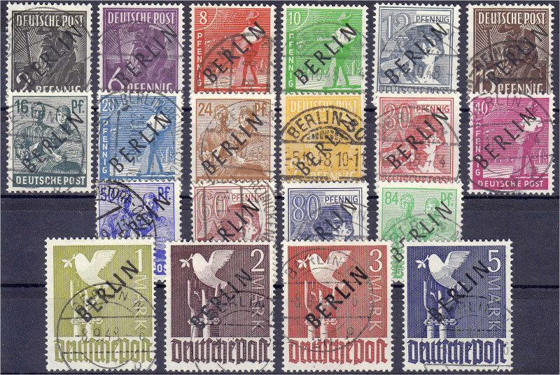 Deutschland
Berlin
2 Pf. - 5 M. Schwarzaufdruck 1948, kompletter Satz in geste...