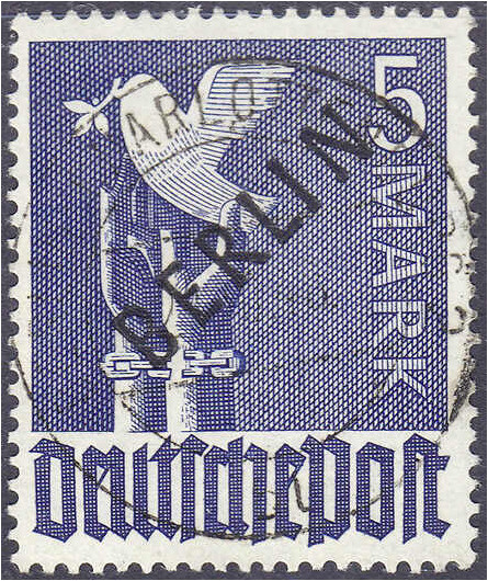 Deutschland
Berlin
5 M Schwarzaufdruck 1948, zentrisch gestempelt in Luxuserha...