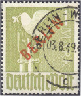 Deutschland
Berlin
1 M Rotaufdruck 1949, sauber gestempelt, geprüft Schlegel BPP. Mi. 550,-€. gestempelt. Michel 33.