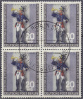 Deutschland
Berlin
20+10 Pf. Nationale Postwertzeichen-Ausstellung 1954, sauber gestempelter Viererblock der Farbe ,,b", jeder Wert geprüft Schlegel...