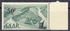 Deutschland
Saarland
50 Fr. auf 1 M Ansichten aus dem Saarland 1947, Urdruck-Marke in postfrischer Luxuserhaltung, bestens geprüft Ney BPP. Mi. 200,...