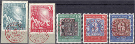 Deutschland
Bundesrepublik Deutschland
Bundestag + 100 Jahre Briefmarken 1949, zwei traumhaft gestempelte Sätze mit rotem Sonderstempel „MÜNCHEN 30....